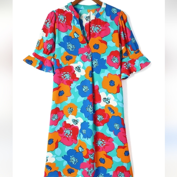 🦄@pinki Bundle Floral Multicolor Dress SizeS Oversized XL 24" Pit - Picture 4 of 8